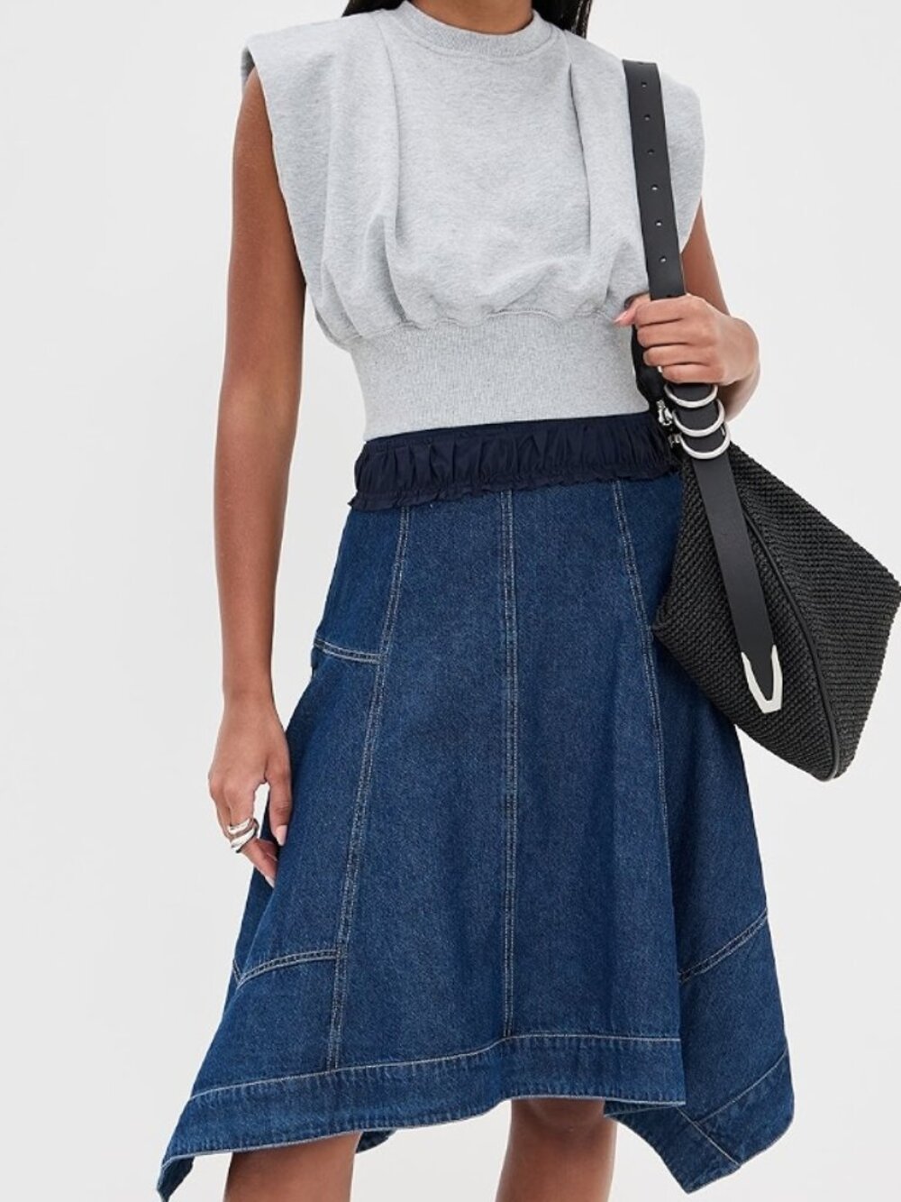 3.1 Phillip Lim French Terry Combo Dress Denim with Vest Grey Blue 8